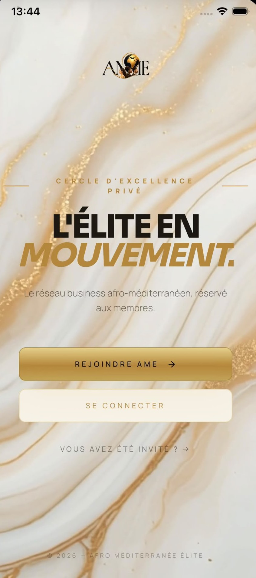 Application AME — écran d'accueil