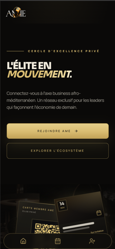 Aperçu de l'application AME — écran d'accueil